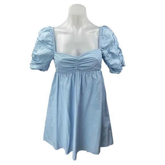 Amanda Uprichard Ariana Blue Short Puff Sleeve Mini Babydoll A-line Dress Size S - Picture 1 of 5